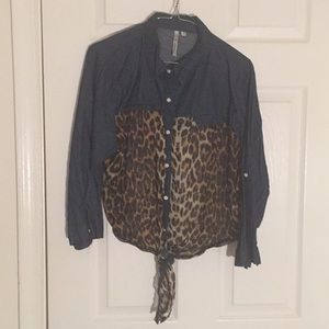 Animal print denim fashion top